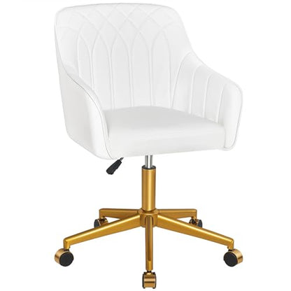 VECELO Modern PU Swivel Home Office Desk Chair with Back & Rolling Wheels, Adjustable Seat Height for Girls Women Bed Room Vanity Makeup/Task/Computer Work, White - color: White