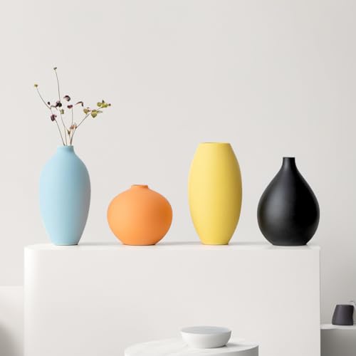 Small Ceramic Matte Vase Set 4 for Modern Home Decor Flower Decoration Office,Bookdesk, Bookshelf, Centerpieces, Tables, Living Room, Dining Table, Bedroom Shelf Entryway Ornament Gift - size: Vase Set 4 S2