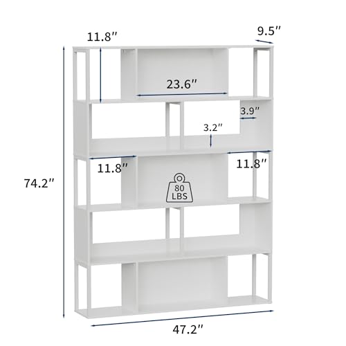 Garvee 5-Tier Bookshelf, Tall Geometric Bookcase, Modern Room Divider & Display Shelf with Anti-Tipping Devices, Mid Century Bookshelf for Living Room, Home Office | Display Shelf with Anti-Tipping Devices, Mid Century Bookshelf for Living Room, Home Offi