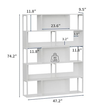 Garvee 5-Tier Bookshelf, Tall Geometric Bookcase, Modern Room Divider & Display Shelf with Anti-Tipping Devices, Mid Century Bookshelf for Living Room, Home Office | Display Shelf with Anti-Tipping Devices, Mid Century Bookshelf for Living Room, Home Offi