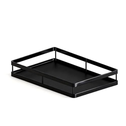 AOVA Pull Out Under Sink Organizer, Single-Tier Metal Sliding Shelf | Carbon steel basket, smooth slide-out rails, no-drill adhesive setup, for kitchen, pantry and bathroom cabinets