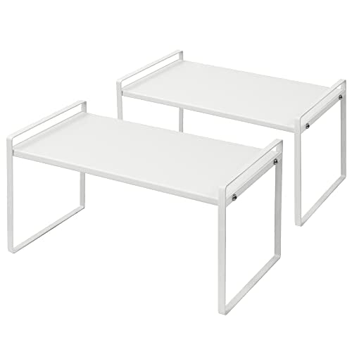 Nxconsu Stackable Cabinet Shelf Organizer 2 Pack, Standard Tall White | Heavy-Duty 3mm Steel Stackable 2-Tier Shelf, Holds 50 lb, for Kitchen Cabinet Pantry Cupboard Counter Bathroom Under Sink - color: White, size: Standard Tall - 8.3"D x 9.5"H