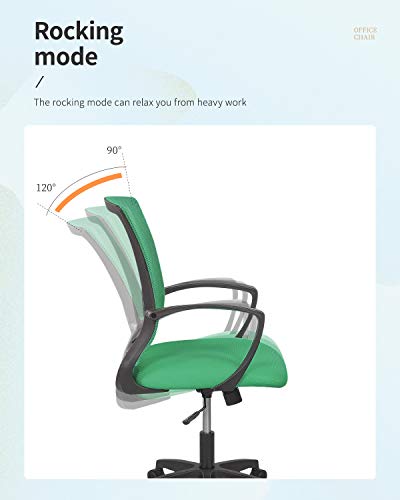 Home Office Chair Mid Back PC Swivel Lumbar Support Adjustable Desk Task Computer Ergonomic Comfortable Mesh Chair with Armrest (Green) - color: Green