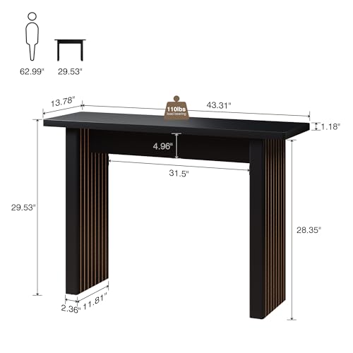 Mid Century Narrow Entryway Console Table, 43.3" Fluted Wood Couch Table Behind Sofa Long and Skinny for Living Room Hallway Entrance Foyer, Black - color: Black