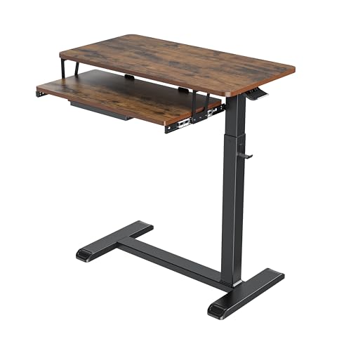 ETHU Overbed Table with Wheels, Upgrade Medical Table with Drawer, Hospital Bed Table, Workstation Desk, Adjustable Overbed Bedside Rolling Laptop Desk, Walnut | Mobile Table Tray for Sofa Side, Hospital Bed Workstation Table for Home and Office Laptop Us