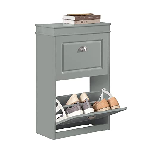 Haotian Small Shoe Cabinet | Two Flip Drawers Freestanding Shoe Rack, Shoe Storage Cupboard Organizer, FSR78-HG - color: Grey, size: 2 Drawers (S)