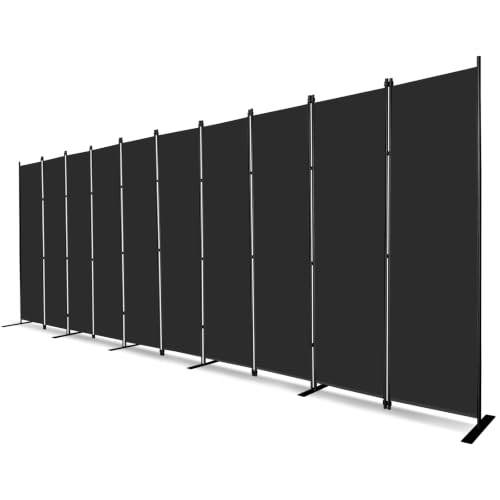 MAYOLIAH 10-Panel Black Room Divider 6ft Tall Indoor Folding Privacy Screen | Portable Office Partition Indoor Wall Separator 198" W X 72" H to Section off Space, Divider the Rooms, Protect the Privacy - color: Black, size: 10 Panel