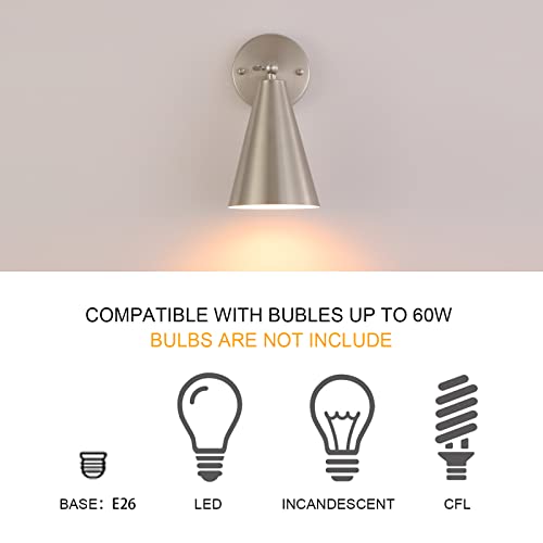 MWZ Brushed Nickel Wall Sconce Set of Two, Modern Sconces Wall Lighting Fixtures with Silver Metal Shade, Indoor Wall Mount Swing Arm Lamp for Bedroom,Bedside,Bar,Kitchen,Hallway - color: Brushed Nickel