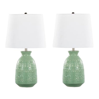 Claudia 20" Ceramic Accent Lamps Set of 2, Desk Lamp, Bedside Lamps for Night Stands, Nightstand Lamp, Small Lamp, Small Table Lamps for Living Room Set of 2, White and Green Lamps Set of 2