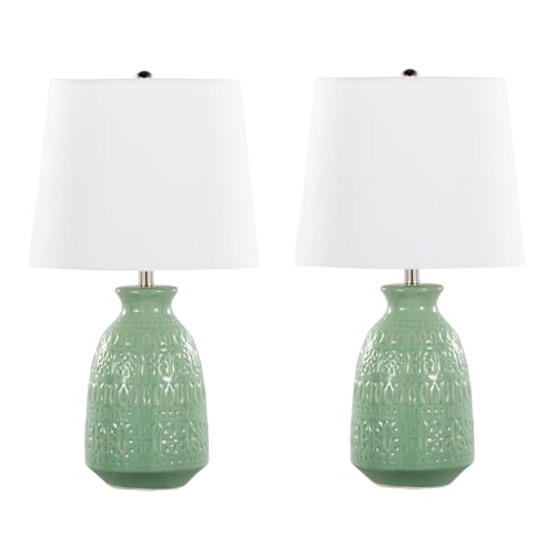 Claudia 20" Ceramic Accent Lamps Set of 2, Desk Lamp, Bedside Lamps for Night Stands, Nightstand Lamp, Small Lamp, Small Table Lamps for Living Room Set of 2, White and Green Lamps Set of 2