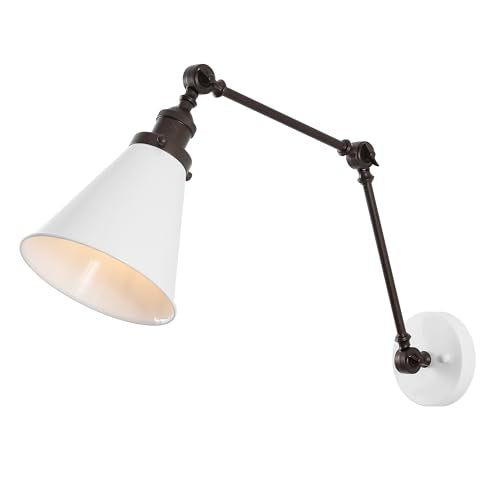 JONATHAN Y Rover 1-Light Wall Sconce 7", White/Oil Rubbed Bronze | Adjustable Arm, Hardwired Bedside Reading Swing Arm, Farmhouse Cone Shade, Metal Hardwired Indoor Fixture, LED Bulbs Included - color: White/Oil Rubbed Bronze, size: Set of 1