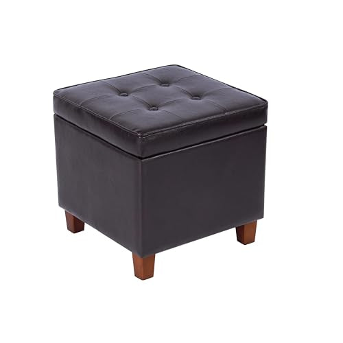 HomePop 18" Classic Square Storage Ottoman - Brown - color: Brown Faux Leather