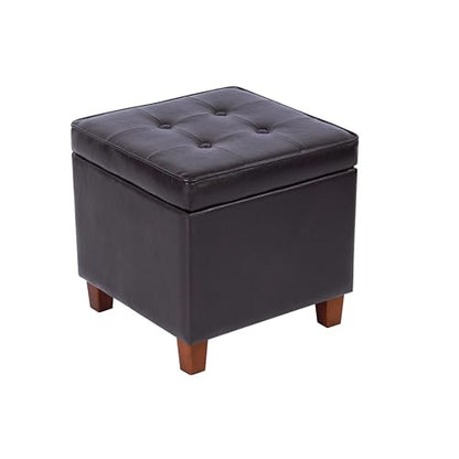 HomePop 18" Classic Square Storage Ottoman - Brown - color: Brown Faux Leather