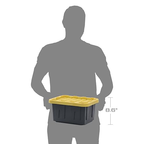 BLACK & YELLOW 5-Gallon Stackable Plastic Storage Bins with Lids, 6 Pack | Small heavy-duty storage totes for garage, closet, classroom & home organization, 8.6H x 12.3W x 16.4D, Black & Yellow