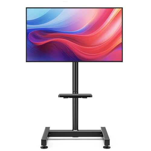 Floor TV Stand with Mount for 13-50 inch Screens, Tilting and Height Adjustable Floor Monitor Stand Mount, Portrait to Landscape, Portable TV Stand with Shelf Holds up to 77lbs Max VESA 200x200mm - size: 13"-50" Mobile TV Stand with Shelf
