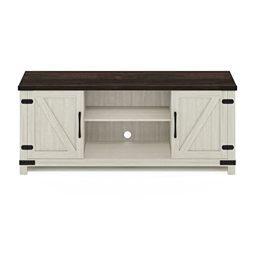 Furinno Jensen Farmhouse Barn Door Living Room TV Stand with Storage Cabinets for TV up to 70 Inch, Ebony/White Wash - color: Ebony/White Wash