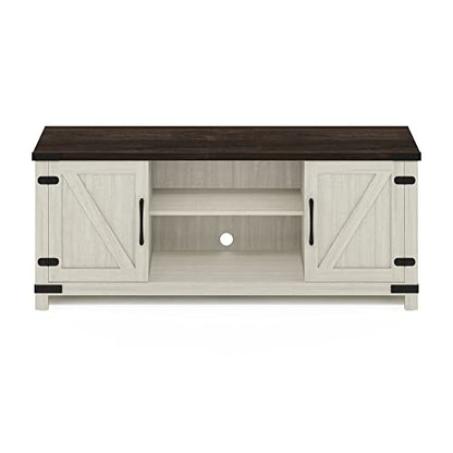 Furinno Jensen Farmhouse Barn Door Living Room TV Stand with Storage Cabinets for TV up to 70 Inch, Ebony/White Wash - color: Ebony/White Wash