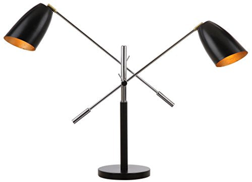 SAFAVIEH Lighting Collection Mavis Black/ Gold 2-light 32-inch Adjustable Height Bedroom Living Room Home Office Desk Nightstand Task Table Lamp (LED Bulbs Included) - color: Black/Gold