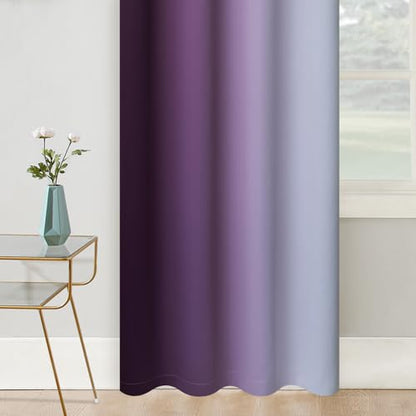 COSVIYA Grommet Room Darkening Ombre Purple Curtains W42xL36 inch | Purple and Greyish White Gradient Drapes, Light Blocking, Insulated Thermal Window Curtains for Bedroom/Living Room,2 Panels - color: Purple to Grayish White, size: 42"W x 36"L (Pack of 2
