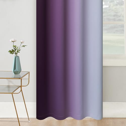 COSVIYA Grommet Room Darkening Ombre Purple Curtains W42xL54 inch | Purple and Greyish White Gradient Drapes, Light Blocking,Insulated Thermal Window Curtains for Bedroom/Living Room,2 Panels - color: Purple to Grayish White, size: 42"W x 54"L (Pack of 2)