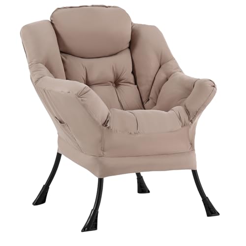 Welnow Khaki Single Lazy Chair for Adults，Modern Reading Accent Chair | A Side Pocket,Armrests,Thick Cushioned Seat & Backrest, Lounge Reading Chair for Bedroom,Living Room & Small Space - color: Khaki Without Stool
