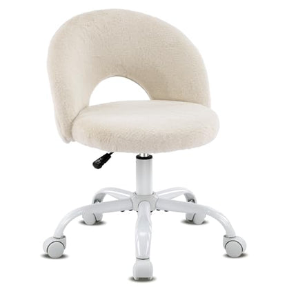 VINGLI Small Vanity Chair with Faux Fur Wheels for Girls,Cute Adjustable Height Armless Office Desk Chair,360°Swivel Comfy Rolling for Study,Make up Room,Small Space,Khaki - color: Furry Khaki