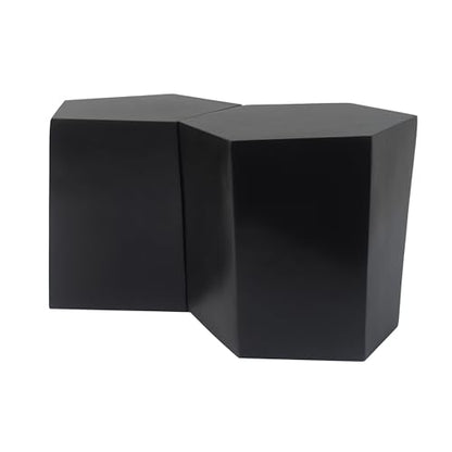 Irregular Nesting Coffee Table Set of 2, Modern Hexagon Side Table, MGO End Table Accent Tables for Living Room Apartment Balcony Office, Black - color: 30.25" Black