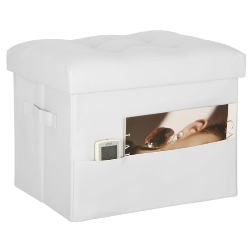 Ottoman with Storage. Folding Foot Stool with Thick Foam Padded Seat White | Small Ottoman with Storage with Thicker Foam Padded Seat, Foot Rest Stool Under Desk with Side Pockets & Handles, 17x13x13in - color: White, size: 17"D x 13"W x 13"H