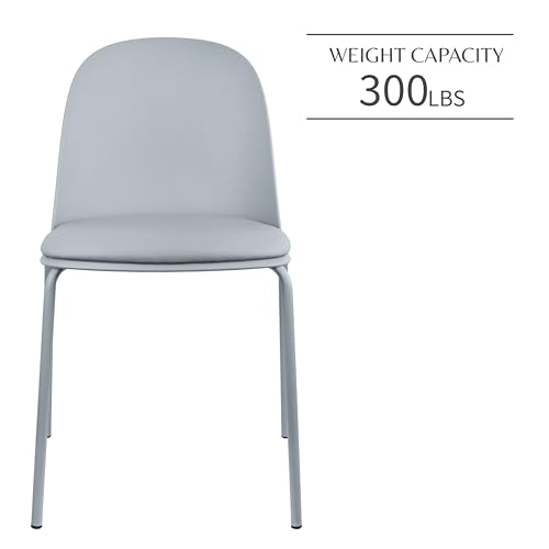 2xhome Set of 6 Modern Stackable Armless Dining Chairs, Plastic Shell Seat with Upholstered PU Leather Cushion Padded Seat Metal Legs for Home Kitchen Patio Cafe (Gray) - color: Grey, size: Padded Seat