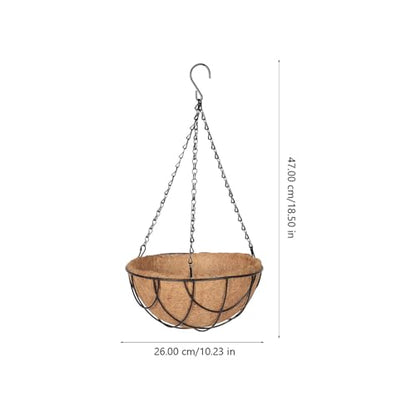 balacoo Outdoor Metal Hanging Planter Basket with Coir Liner, 10-inch Iron Wire Flower Pot for Balcony and Garden, Hanging Plant Container with Chains for Patio and Porch