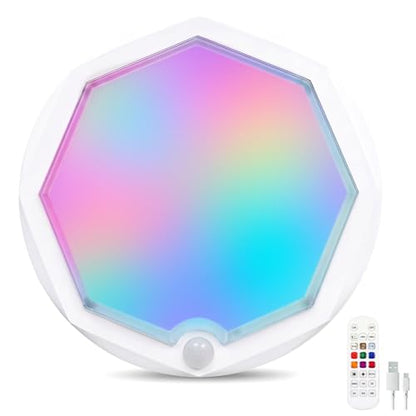 Motion Sensor Ceiling Light, Rechargeable Shower Light for Closet | 3CCT and RGBW, Magnetic, Remote,15000mAh Battery Operated Bathroom Mood Shower Overhead Lighting For Wall Shed Hallway Stairs