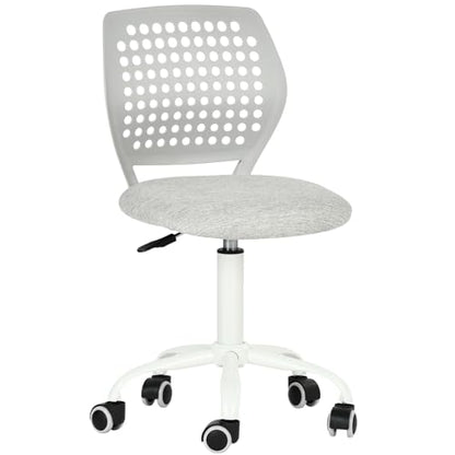 FurnitureR Small Armless Desk Chair with Rolling Wheels, Compact Adjustable Height Swivel Study Computer Task Chair with Breathable Back and Padded Seat for Kids Teens, Light Gray - color: Light Gray