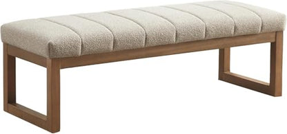 Zihanhome 52.7" Bedroom Bench for End of Bed, Modern Upholstered Teddy Fabric Entryway Bench & Dining Bench, Footrest Stool Bench with Solid Wood Frame for Bedroom, Living Room (Camel) - color: Camel