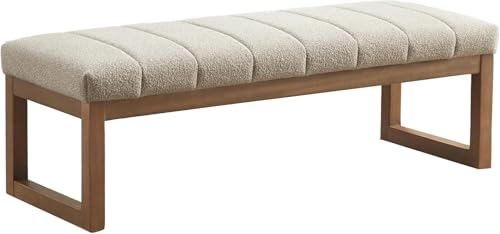 Zihanhome 52.7" Bedroom Bench for End of Bed, Modern Upholstered Teddy Fabric Entryway Bench & Dining Bench, Footrest Stool Bench with Solid Wood Frame for Bedroom, Living Room (Camel) - color: Camel