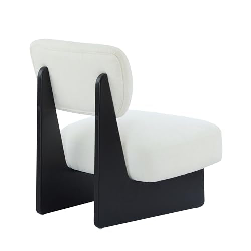 GDFStudio Upholstered Armless Accent Chairs Set of 2 Modern Side Chair Minimalist Leisure Chair with Backrest White Cusion for Living Room Bedroom Reading Room, Black Slid Wood Base - color: White Grey Cushioned Seat & Black Base