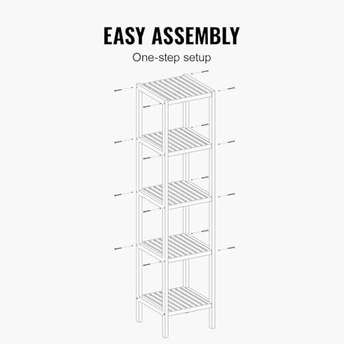 VEVOR 5-Tier Bathroom Standing Shelf, Narrow Shelving Unit, Display Storage Rack Organizer, Freestanding Flower Plant Stand, Multifunctional Bamboo Shelf Ideal for Bathroom, Kitchen, Home, Natural - style: 5-Tier