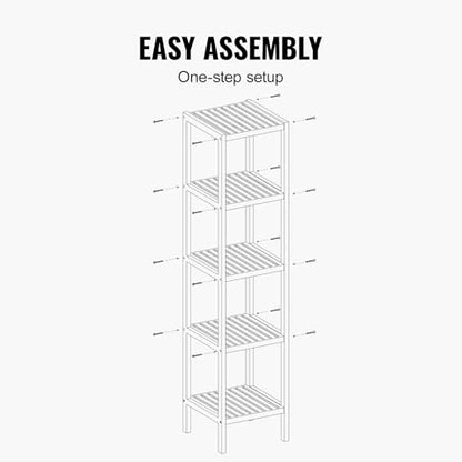 VEVOR 5-Tier Bathroom Standing Shelf, Narrow Shelving Unit, Display Storage Rack Organizer, Freestanding Flower Plant Stand, Multifunctional Bamboo Shelf Ideal for Bathroom, Kitchen, Home, Natural - style: 5-Tier