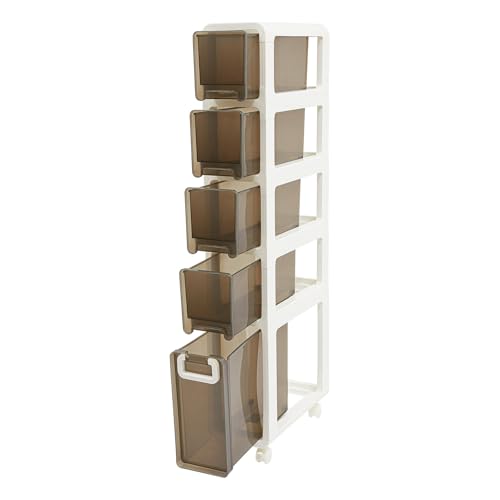 5-Tier Slim Bathroom Storage Cabinet,Narrow Floor Cabinets with Drawers and Wheels,Rolling Narrow Organizer for Small Spaces,Kitchen,Laundry,7.9”W - size: 5-Tier-7.9”W