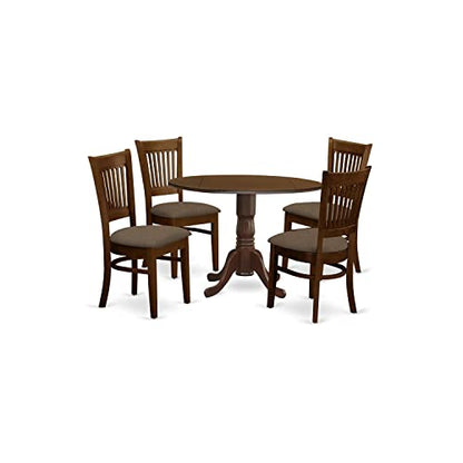 East West Furniture DLVA5-ESP-C 5 Piece Dining Set Includes a Round Dining Room Table with Dropleaf and 4 Linen Fabric Upholstered Chairs, 42x42 Inch, Espresso - color: Dlva5-esp-c