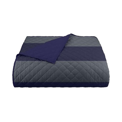 Martex Reversible Coverlet, Full Queen, Rugby Stripe/Navy | Lightweight, Durable, Soft, Easy Care, Reversible - color: Rugby Stripe/Navy, size: Full/Queen