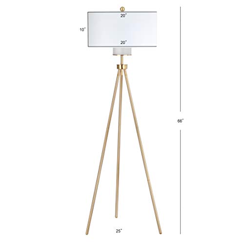 SAFAVIEH Lighting - Enrica 66-Inch Floor Lamp - Brass Gold - Fabric Shade - Mid-Century Tripod Leg Design - Ideal for Living Room, Bedroom - LED Bulb Included (FLL4008A)
