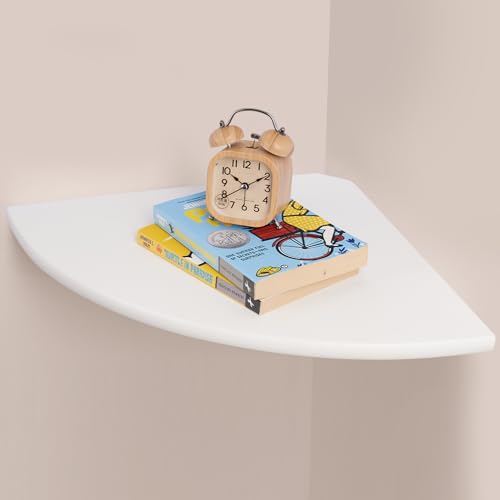 Gieanoo White Corner Wall Shelf 16inch Solid Oak Wood Floating Corner Shelf with Wire Hole Corner Wall Storage Display Shelves for Living Room Bedroom Bathroom Kitchen - color: White, size: 16in 1-Pack