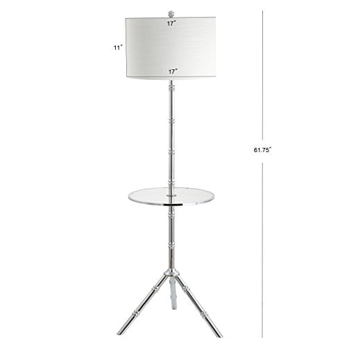 JONATHAN Y Hall 62" Metal LED End Table Floor Lamp, Chrome | 20.5" Round Surface, White Linen Drum Shade, Modern Tripod Base, Standing Light, Living Room, Bulb Included - color: Chrome