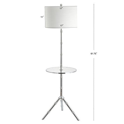 JONATHAN Y Hall 62" Metal LED End Table Floor Lamp, Chrome | 20.5" Round Surface, White Linen Drum Shade, Modern Tripod Base, Standing Light, Living Room, Bulb Included - color: Chrome