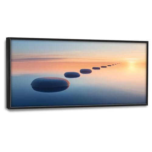 Calming Zen Wall Art Zen Stones Relaxing Pictures Wall Decor Tranquility Ocean Sunset Canvas Prints Large Meditation Painting Framed Artwork Decoration for Yoga Spa Living Room Bathroom Office 60"x30" - color: Calming Zen Stone, size: 60"L x 30"W