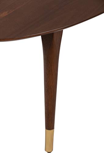 Elle Decor Clemintine Oval Coffee Table, Mid-Century Modern Wood Cocktail Table with Walnut Brown Finish and Brass-Capped Legs for Living Room