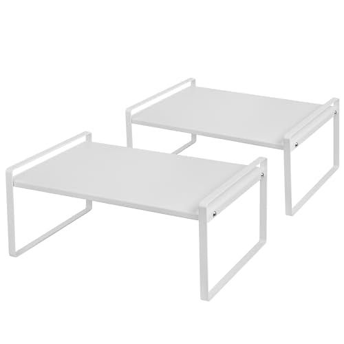 Nxconsu Stackable Cabinet Shelf Organizer 2 Pack, Wide White | Heavy-Duty 3mm Steel Stackable 2-Tier Shelf, Holds 50 lb, for Kitchen Cabinet Pantry Cupboard Counter Bathroom Under Sink - color: White, size: Wide - 12"D x 7.3"H