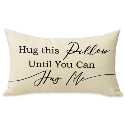 Fahrendom Hug This Pillow Until You Can Hug Me Lumbar Decorative Rectangle | Pillow Cover 12 x 20, Long Distance Relationships Anniversary Birthday Valentines Day Gifts for Boyfriend Girlfriend - color: Quote, size: 20" x 12" (Pack of 1)