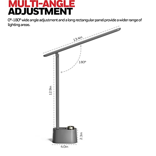 Honeywell LED Desk Lamp, Sunturalux™ Grey Desk Lamps for Home Office USB | Foldable LED desk lamp with USB-C/A charger, RG0 eye-safe, CRI95, stepless dimming 10%-100%, 3 color temps (3000K-5000K) - color: Gray