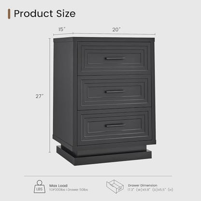 Night Stand, Black Nightstand with 3 Drawers, Bedside Table for Bedroom with Metal Handle, Wood Modern End Tables for Bedroom - size: 1 Piece